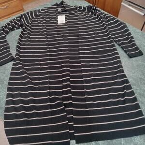 A New Day Women's Open Sweater Cardigan Black Taupe Striped Wool Blend SZ S NWT